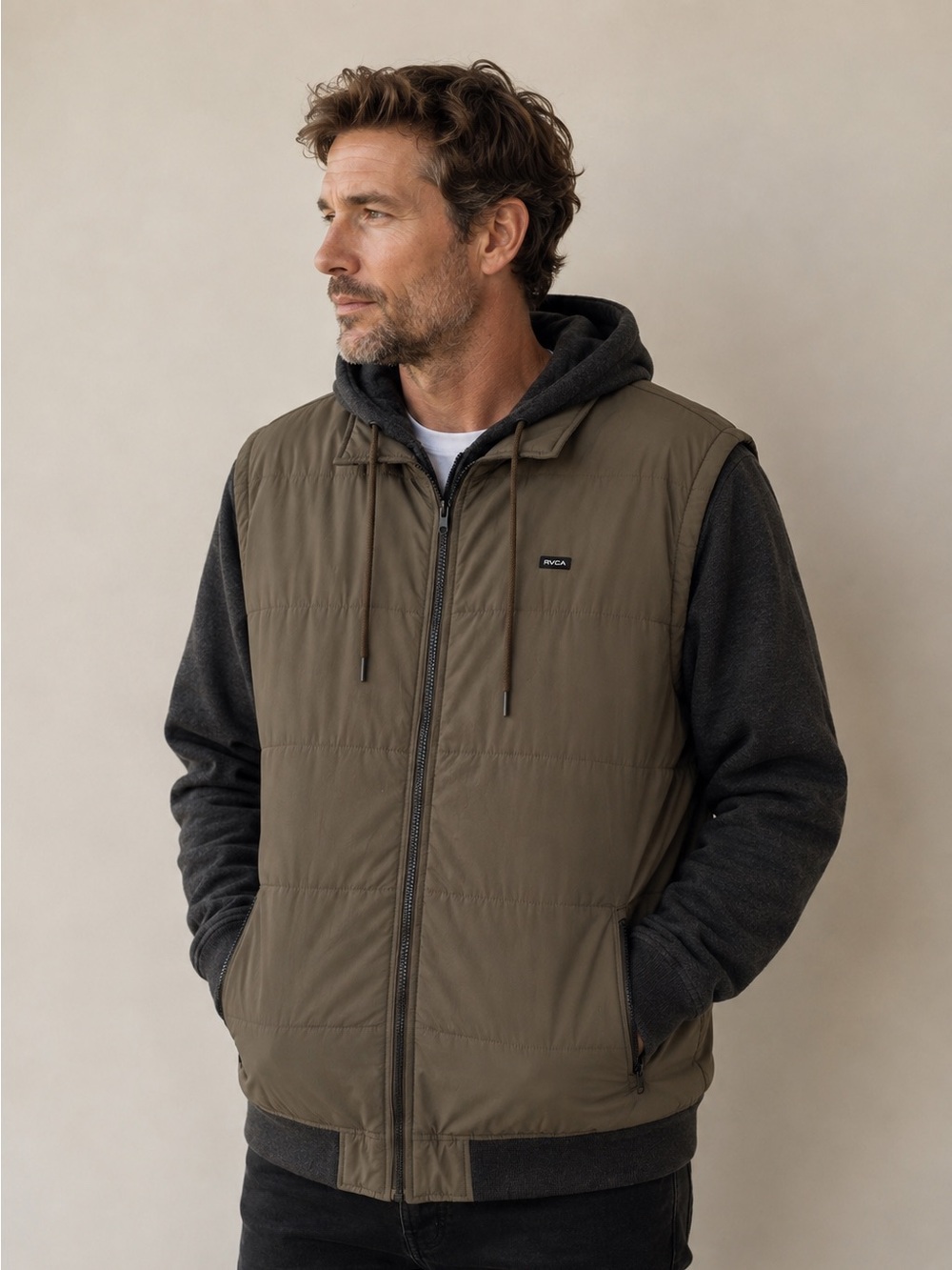 RVCA Quilted Vest Jacket w/ built in hoody